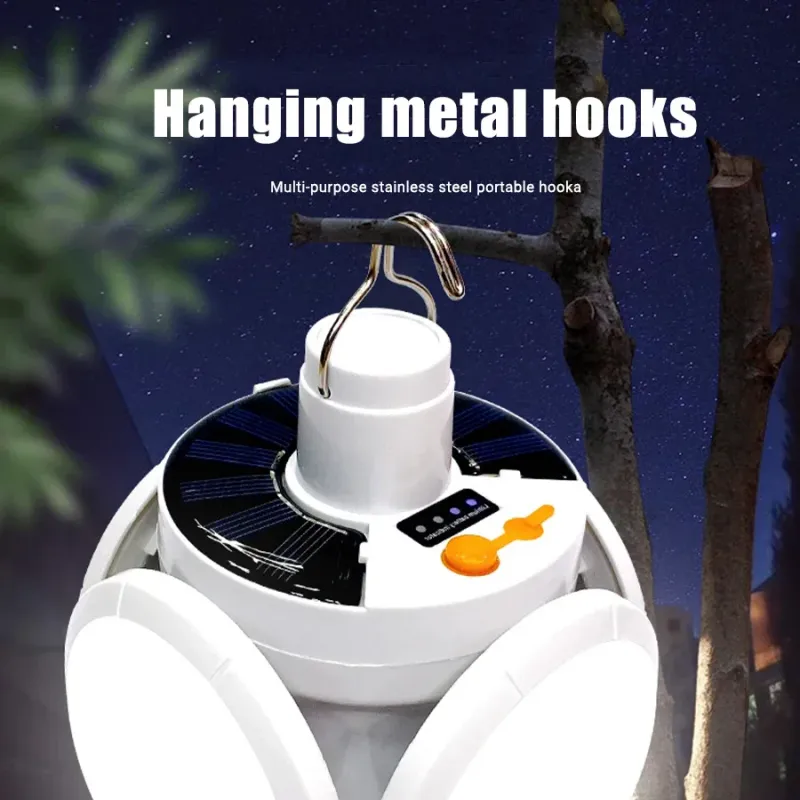 Neue LED-Campinglampe, solarbetrieben, faltbar, USB-aufladbar, tragbar, ideal für Notfälle beim Angeln und Wandern._voghion.com