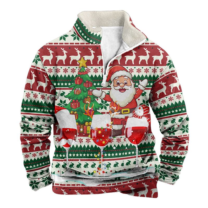 2024 Herfst/Winter Kerstman Nieuw Product Heren Lange Mouw Knoop Vest Bedrukte Modetrend_voghion.com