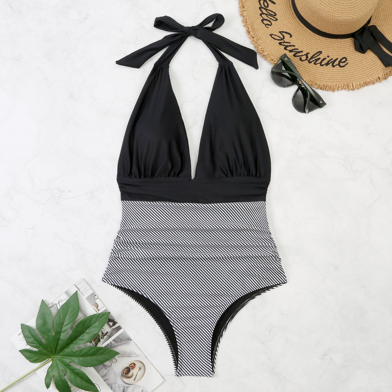 Kadınlar İçin Tek Parça Sırtı Açık Seksi Renk Uyumlu Çapraz Bikini_voghion.com