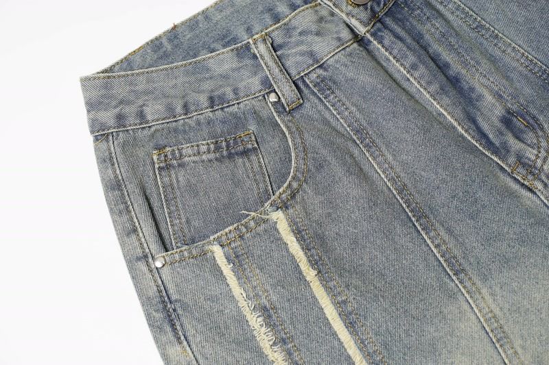 Muška odjeća Modni brend Krojenje Raw Edge Bar Design Isprane stare rupe Izlizane bijele široke nogavice High Street trend muške traperice_voghion.com