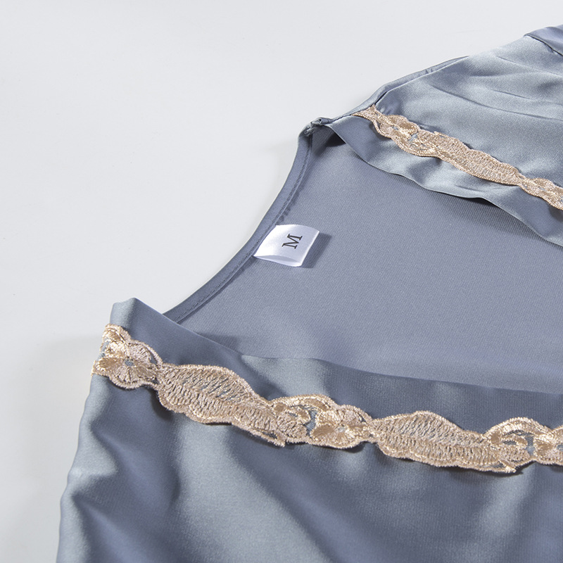 pigiama sexy da donna in seta di ghiaccio set da cinque pezzi con bretelle camicia da notte a maniche lunghe in seta sottile da casa con imbottitura sul petto_voghion.com
