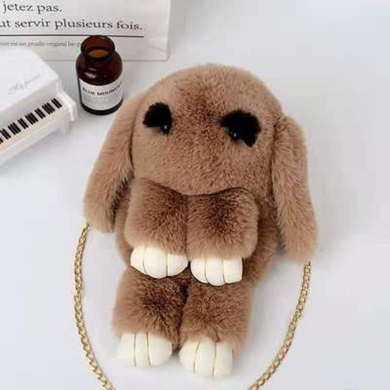 Rex Fur Women's Crossbody Plush Single Shoulder Chain Cute Rabbit Bag Fashion Versatile Handbag_voghion.com