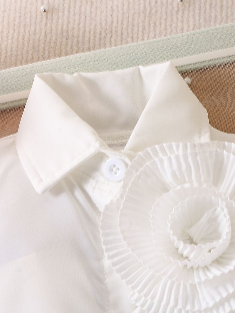 Ensemble deux pièces pour filles, haut à revers et jupe plissée, décoration florale 3D, pré-vente, nouvelle collection été européenne et américaine_voghion.com
