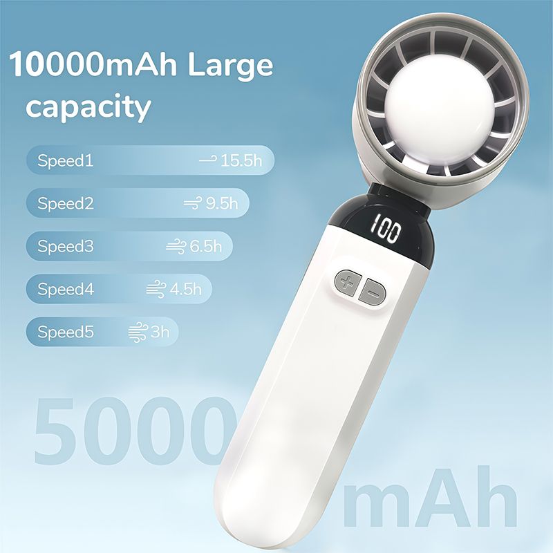 Przenośny wentylator akumulatorowy 5000 mAh – 100 prędkości wiatru, przenośna mini lodówka kempingowa, czas pracy 12 godzin_voghion.com