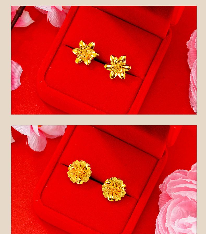 Ethnic Style Fashion Copper Plated Real Flower With Simple Rose Vietnamese Sand Gold Earrings For Women_voghion.com