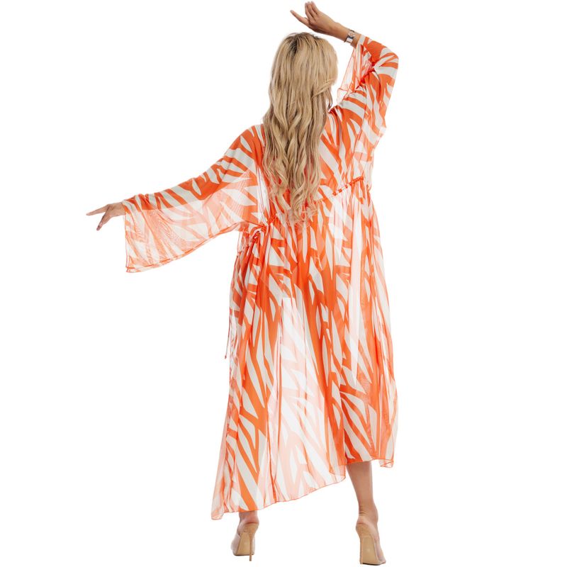 Maillot de bain trois pièces fendu pour femmes, imprimé rayé, protection solaire, à la mode_voghion.com
