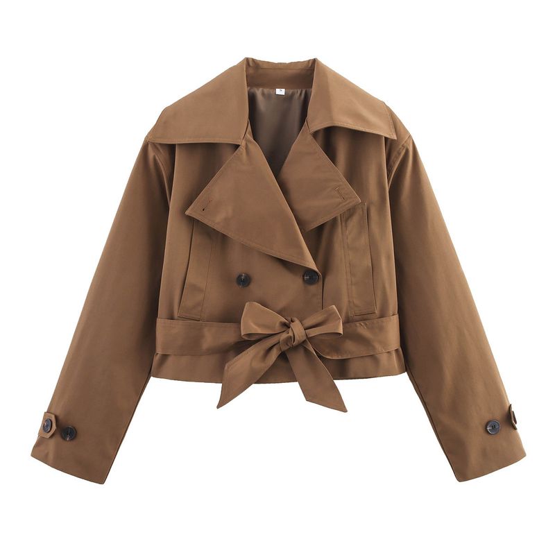 BSK&TRAF Women's Fashion 2025 Summer New Style Simple Versatile Belted Trench Coat Short Jacket_voghion.com