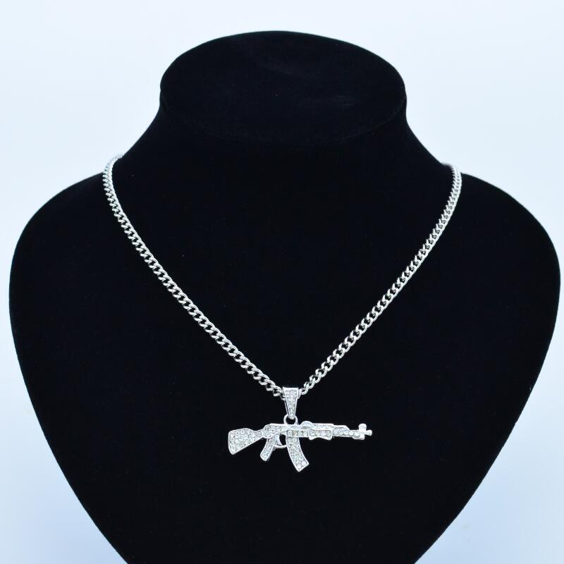 Moda Ak47 Collana con ciondolo a forma di pistola per donna Uomo Regali Hip Hop Oro Argento Fucile mitragliatore Esercito Maschile Catena Girocollo Gioielli_voghion.com