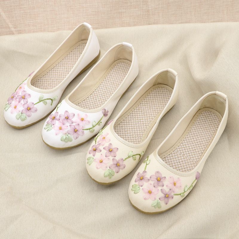 Scarpe da donna, nuovo stile, vecchie scarpe in tessuto di Pechino, traspiranti, in cotone e lino, piatte, ricamate, scarpe singole antiscivolo, scarpe retrò_voghion.com