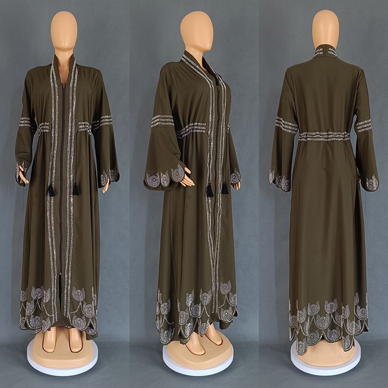 9007 Muslim Abaya Arab Kaftan Plus Size Women's Dress With Flared Long Sleeves_voghion.com