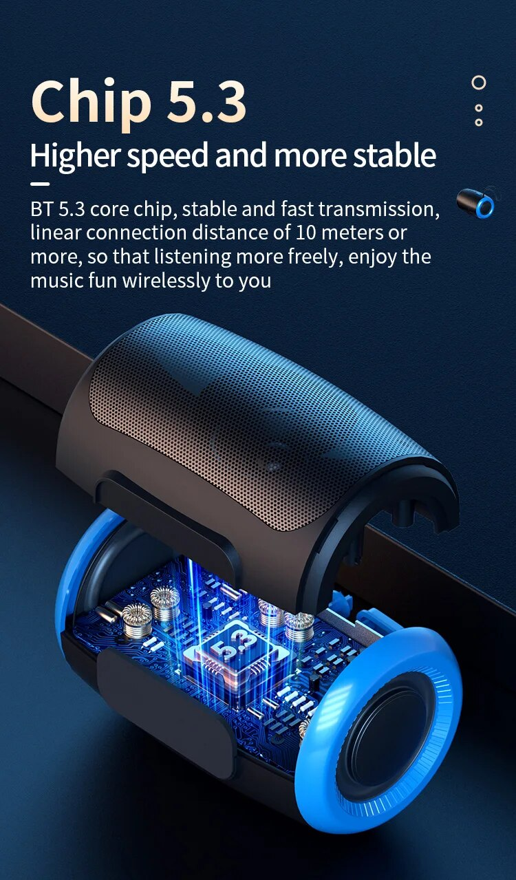 Przenośny głośnik Bluetooth TWS z wodoodpornym, bezprzewodowym radiem zewnętrznym i kolumną głośnikową obsługujący kartę TF, stereofoniczny odtwarzacz muzyki 3D Hi-Fi_voghion.com