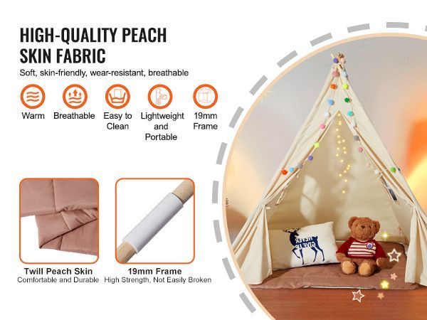 VEVOR Kids Play Tent, Teepee Tent For Kids 1-5 Years Old, Tent For Kids With Windows For Indoor And Outdoor, Toddler Tent With Mat And Plush Decorative Balls, For Boys And Girls, Beige_voghion.com