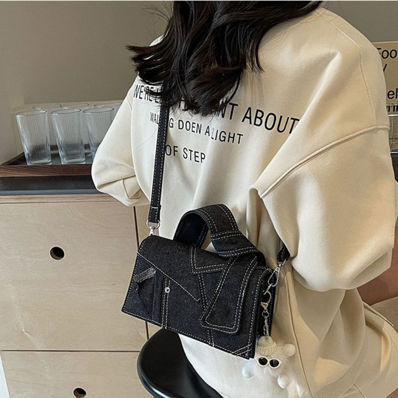 Kadınlar için el çantası, şık patchwork çapraz askılı niş ve çok yönlü gündelik omuz çantası, basit denim küçük kare_voghion.com