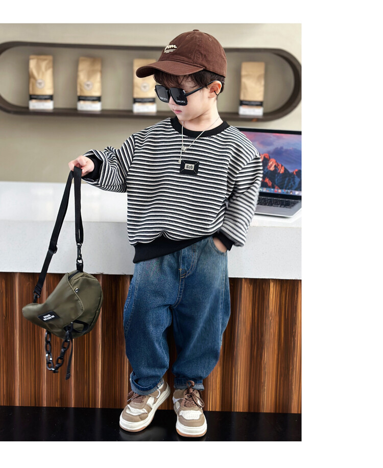 Streifen 2023 Frühling und Herbst Neue Kinder Hübsche Casual Zwei Stück Set für Jungen mit Western Stil Lange_voghion.com