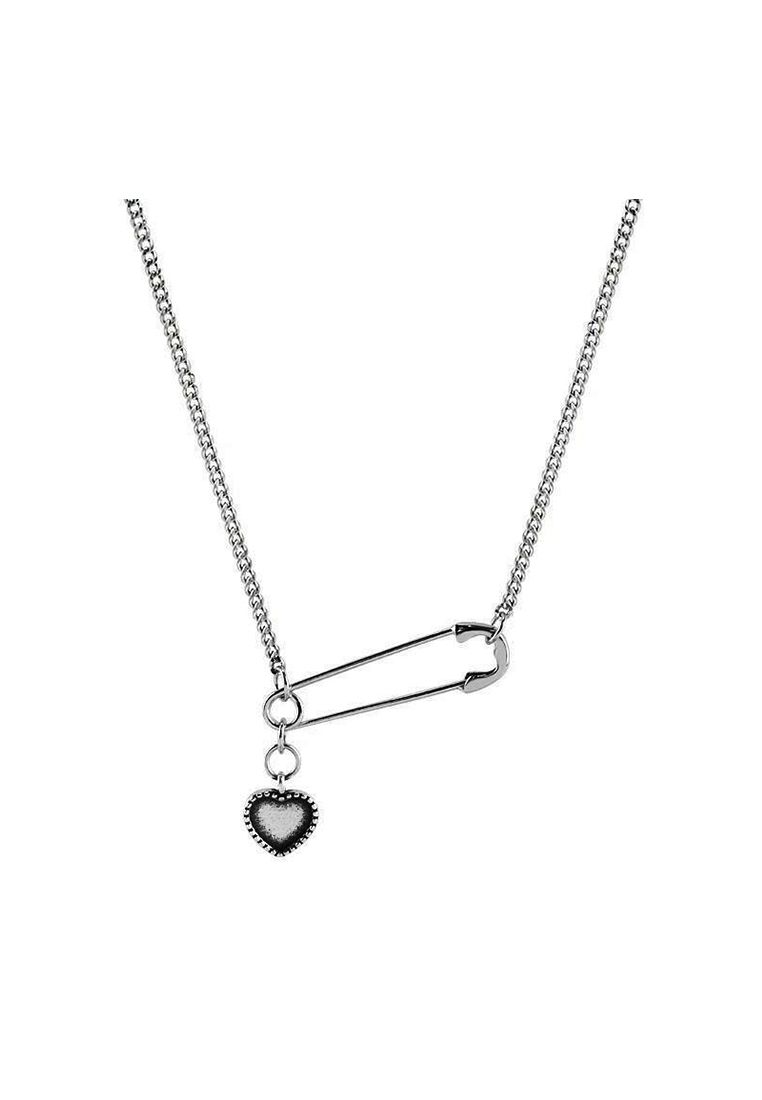LDR1278 Collana con cuore e spilla di sicurezza in argento S925_voghion.com