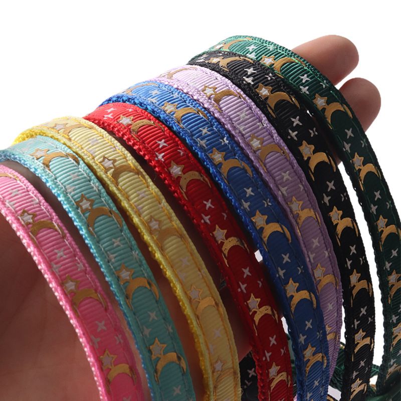 Aminger New Pet Supplies Star Gold Stamping Color Buckle Ribbon With Moon Accessories Bell Cat Collar_voghion.com