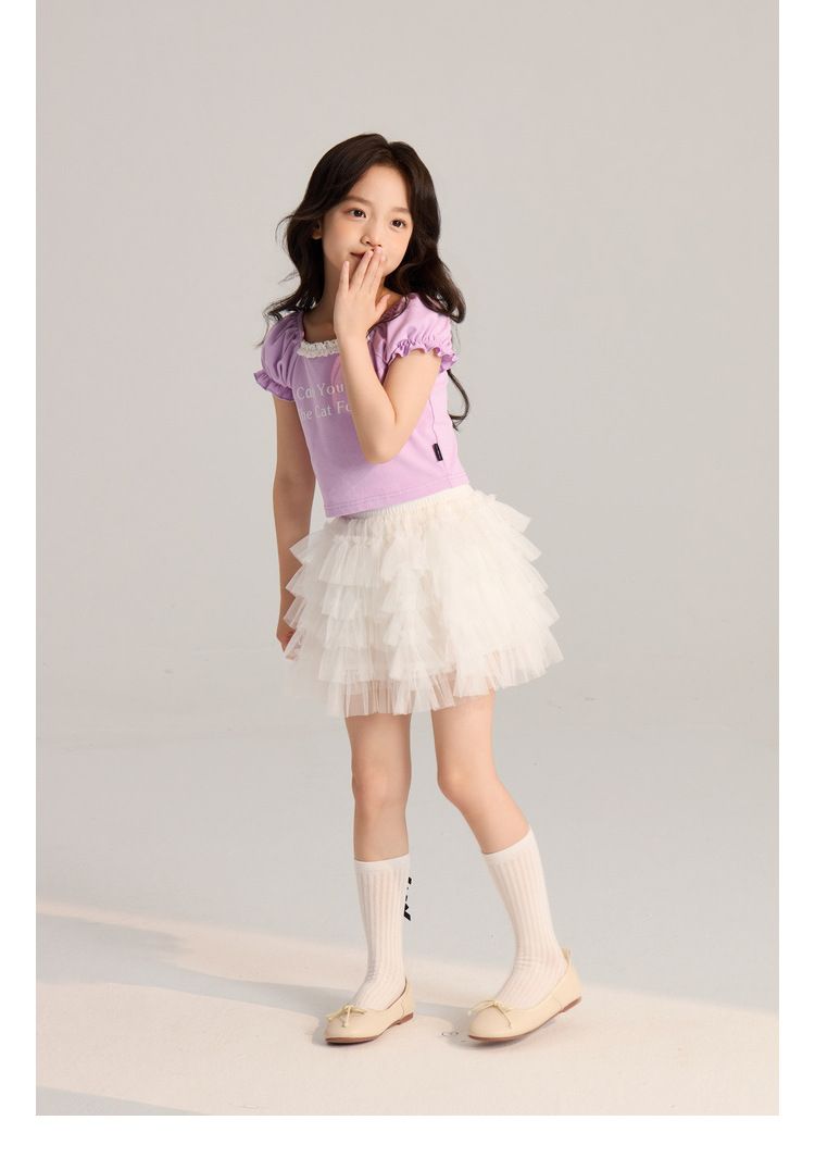 Ropa para niños Verano Nuevo Simple Transpirable Letra Estampado Casual Encaje Mangas cortas_voghion.com