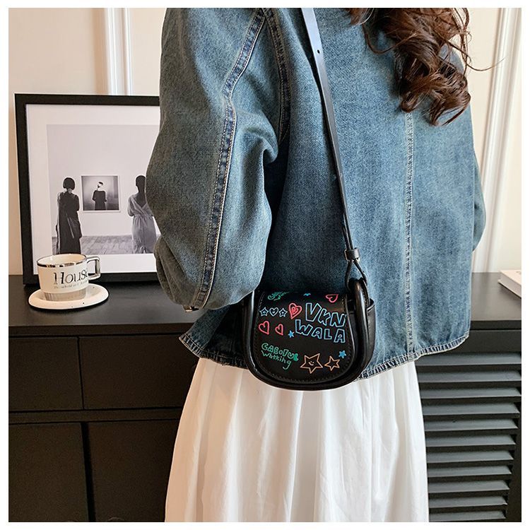FOUR ONE Super süße Western Cartoon Graffiti kleine weibliche koreanische Version Student Crossbody Mini PU Tasche_voghion.com