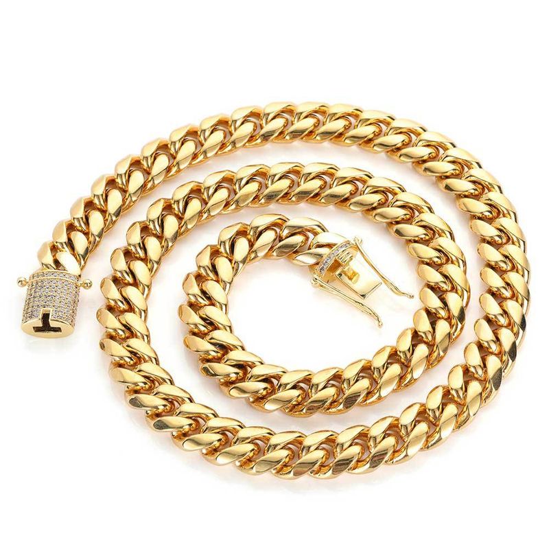 Männerschmuck Titanstahlschmuck Hip Hop Zirkon Duebelsäiteg Diamantschnalle Ronn Schleifen Verschlësselung Edelstahl Kubanesch Kette Männerhalskette_voghion.com