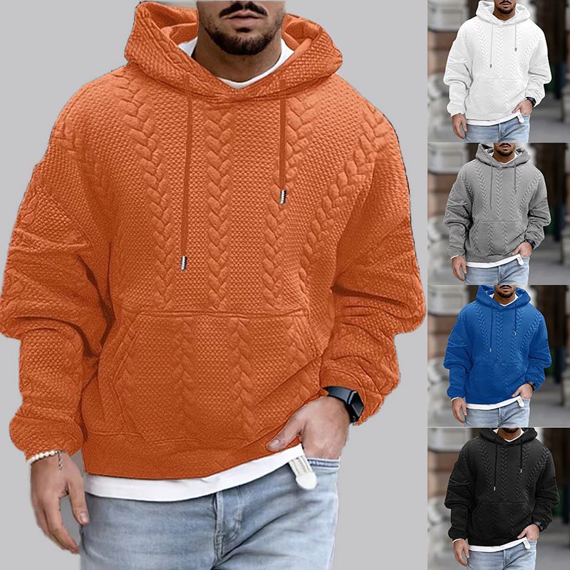 Neuer Kapuzenpullover für Herren in großen Größen mit Kordelzug und Jacquard-Design – lässiges Langarm-Fleece-Oberteil für den Herbst_voghion.com