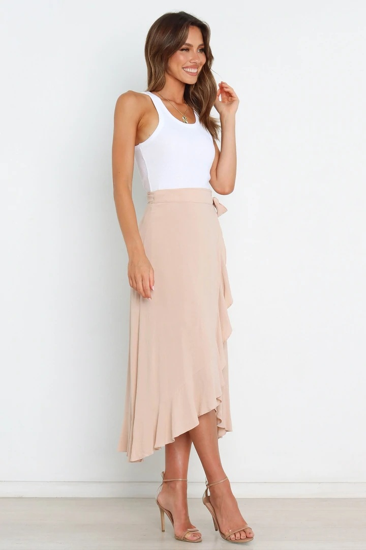 Jupe une pièce à lacets pour femmes, jupe irrégulière de couleur unie_voghion.com