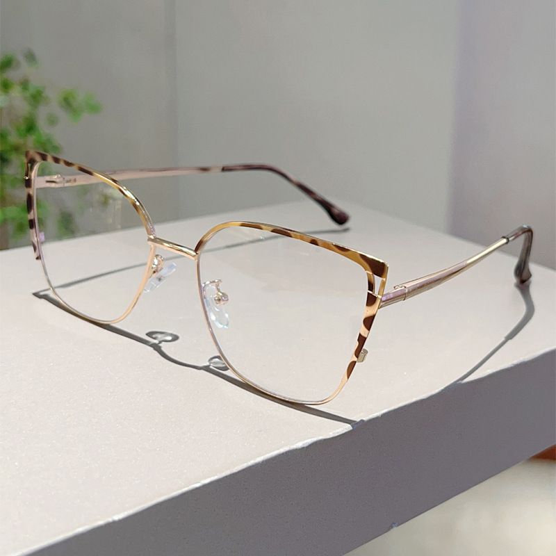 Wind Cat Eye Contrasting Metal Spring Leg Anti Blue Glasses, Internet Celebrity Same Style Plain Color High Sense Flat_voghion.com