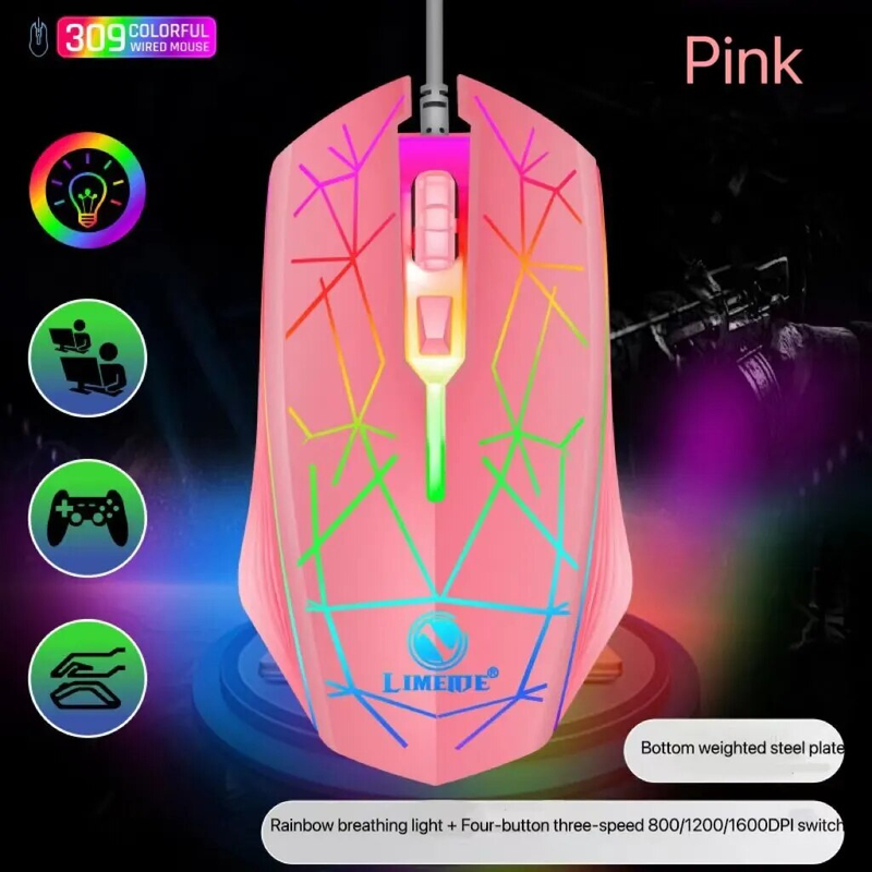 Wired Gaming Mechanical Mice USB Luminous Light Adjustable Optical Gamer Mouse for PC Computer Game_voghion.com