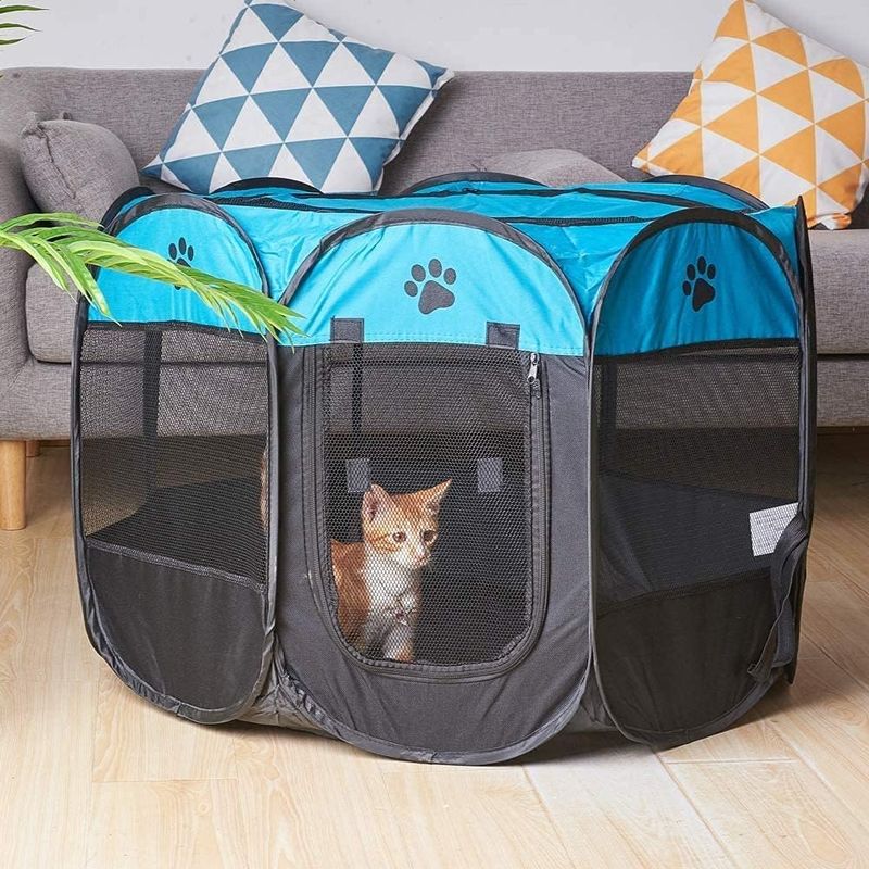Dotala PET, recinto portatile pieghevole per cani e gatti, in tessuto Oxford 600D di alta qualità, con cerniera superiore rimovibile, per uso interno ed esterno (marrone)_voghion.com