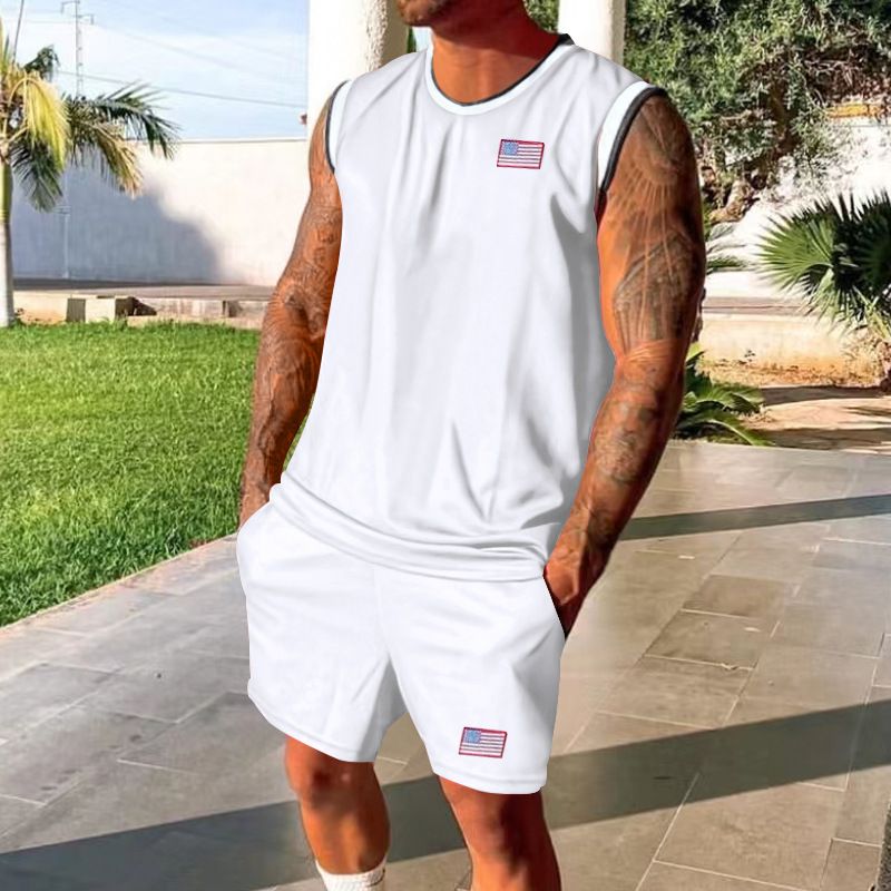 2024 Sommer Neues schnelltrocknendes Tanktop-Shorts-Set aus Mesh für sportliche Herrenbekleidung_voghion.com
