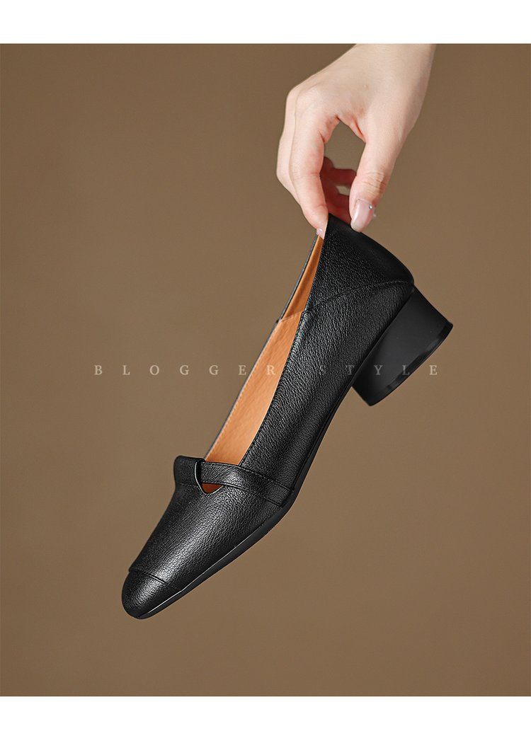 Damenschuhe mit weicher Sohle, Einzelschuhe mit leichtem Mund, farblich passende Arbeitsschuhe aus Leder mit rundem Kopf und niedrigem Absatz und einem Pedal_voghion.com