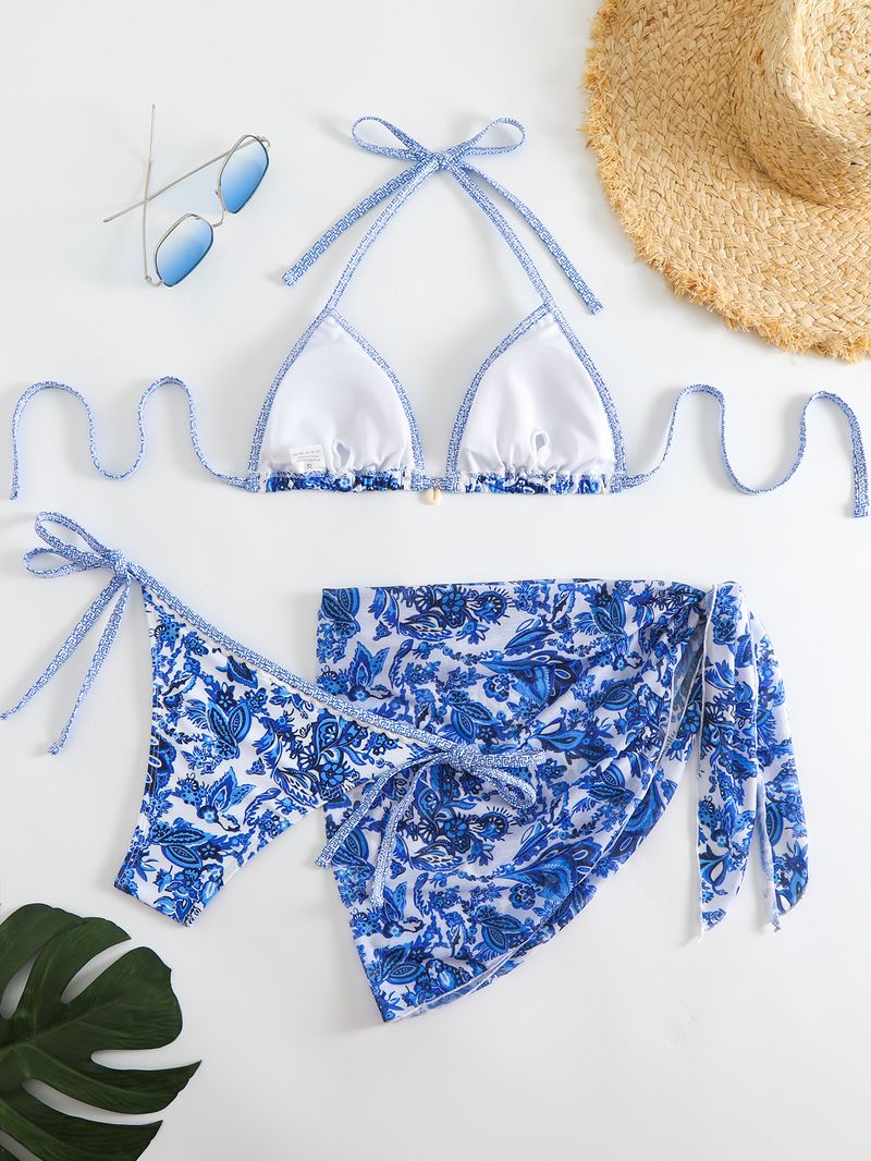 Maillot de bain trois pièces en maille imprimée, nouvelle collection 2024, bikini sexy avec accessoires coquillages_voghion.com