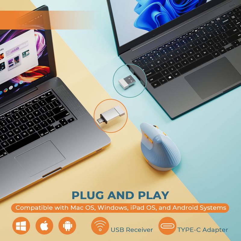 SEENDA Vertikale Drahtlose Maus Typ C Wiederaufladbare Ergonomische USB & Typ C Mäuse Für Laptop Laptop PC MacBook Windows Android_voghion.com