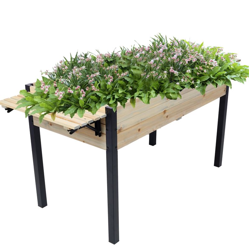 Raised Garden Bed, Metal Leg Wood Planter Boxes With Folding Storage Shelf,Elevated Planter Box For Growing Fresh Herbs, Vegetables, Flowers Great For Outdoor Patio, Deck, Balcony_voghion.com