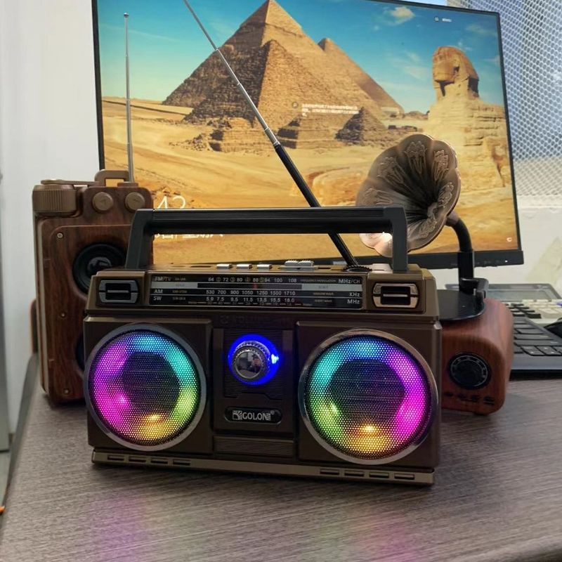 Nejlepší příjem tranzistorového dobíjecího bateriového ladění barevných světel přenosného rádia AM FM s Bluetooth_voghion.com