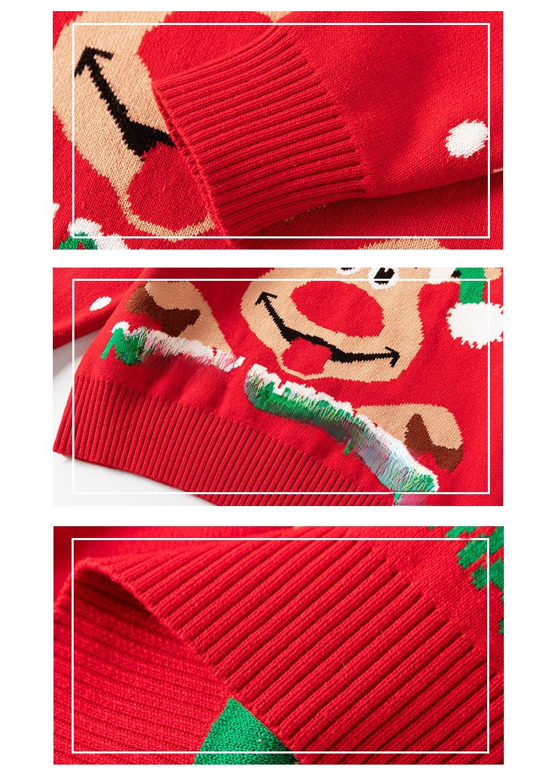 Kinder Weihnachtspullover 2024 Neues Herbst- und Winterkleid Mädchen Elchpullover Gestricktes Basishemd Jungen Langarmoberteil_voghion.com