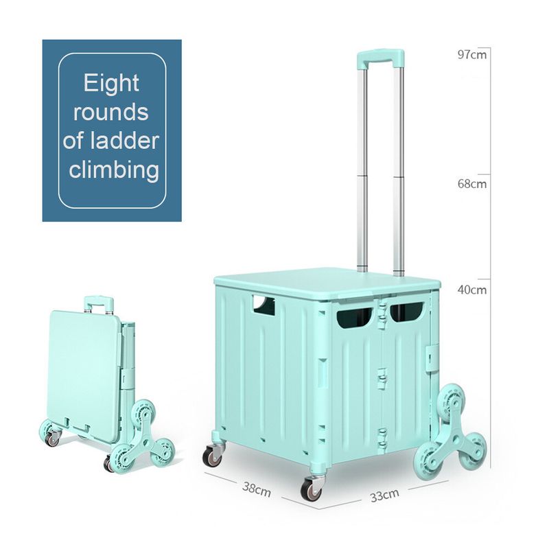 45L Foldable Shopping Grocery Cart Crate Box W/ Wheel Boot Cart Portable_voghion.com