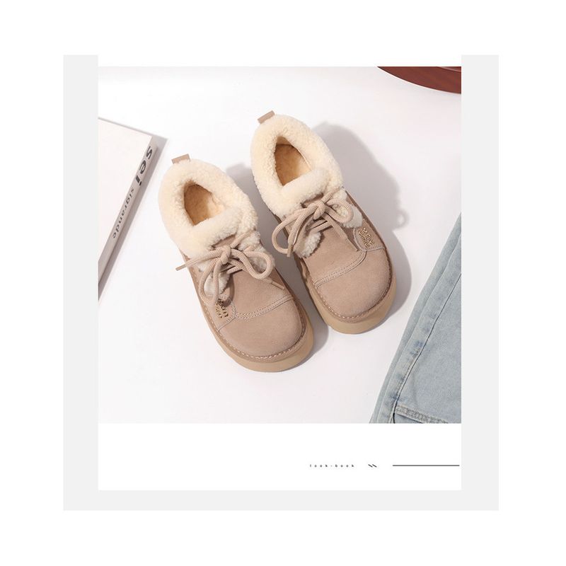 Wolle für Frauen Winter echtes Leder Echtpelz warm bequem Schnürschuh koreanischen Stil dicke Sohle_voghion.com