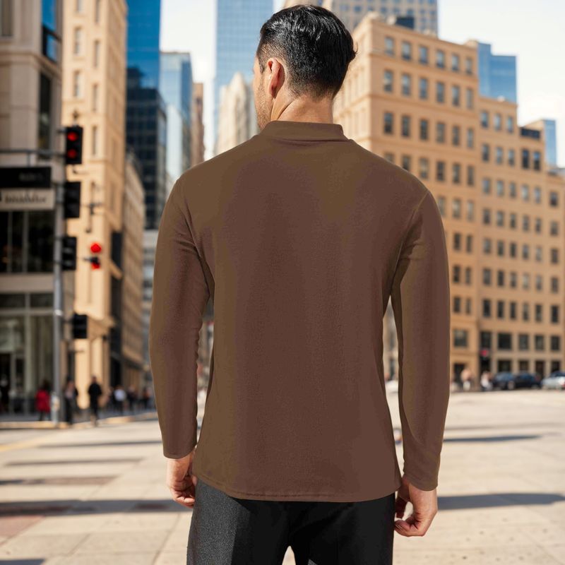 De Rong Herren-T-Shirt mit langen Ärmeln und hoher Elastizität im Herbst und Winter, schmale Passform, mittelhoher Ausschnitt_voghion.com