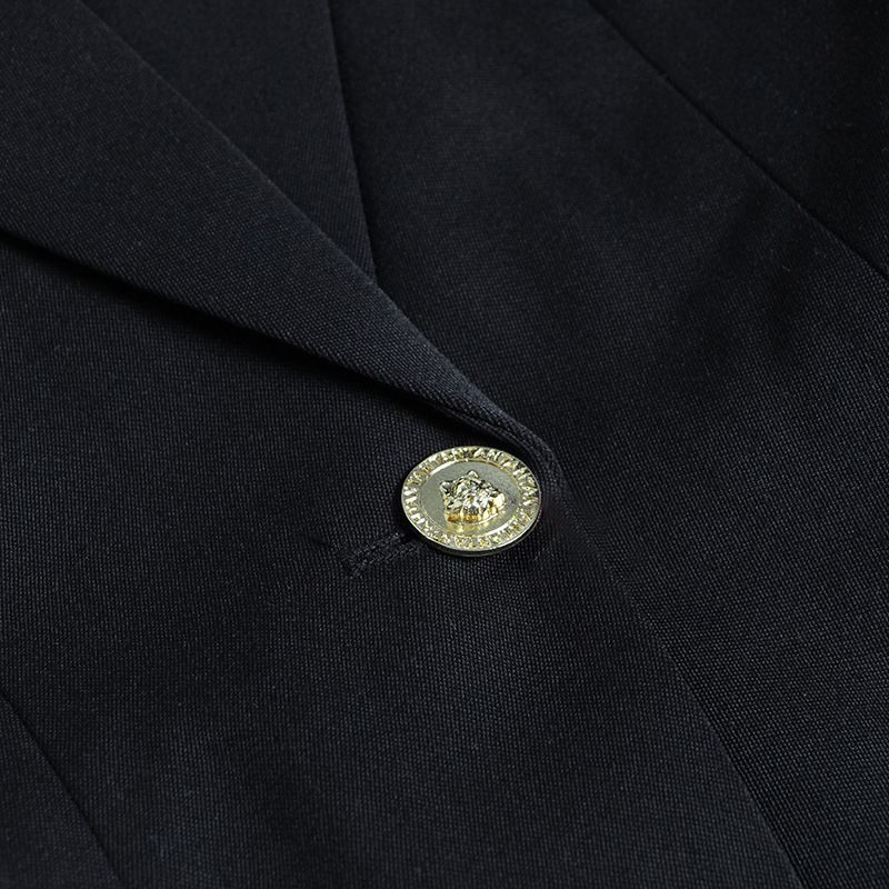 Abbigliamento da donna Grande spilla di sicurezza decorata giacca aderente a maniche lunghe con cuciture in rete alla moda_voghion.com