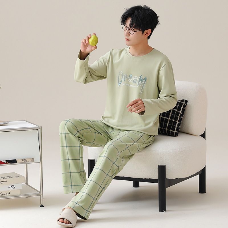 Men's Spring and Autumn Pajamas, Pure Long Sleeves, 2024 New Style, All Cotton Casual, Plus Size, Outable Home Clothing_voghion.com