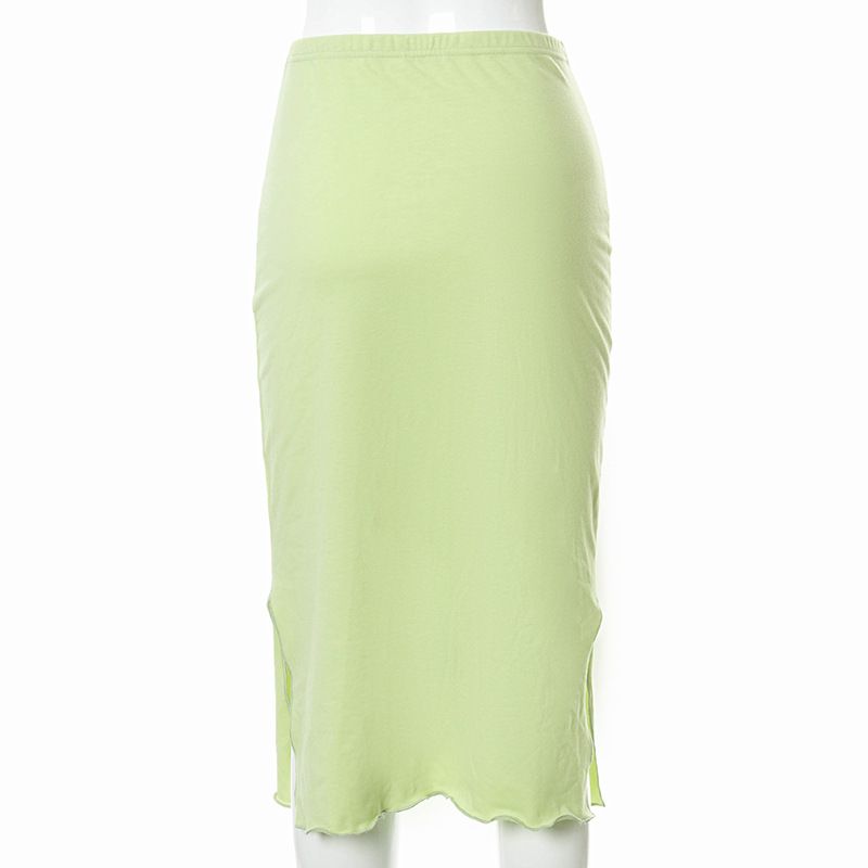 Plus Nine W21SK201 Summer New Low Waist Solid Color Side Split Wooden Ear Edge Wrapped Hip Women's Half Skirt_voghion.com