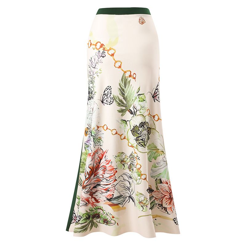 Langqi 2023 New Women's Light Elegant Print Panel Contrast Beach Sunscreen Skirt One Shoulder Two Piece Swimwear_voghion.com