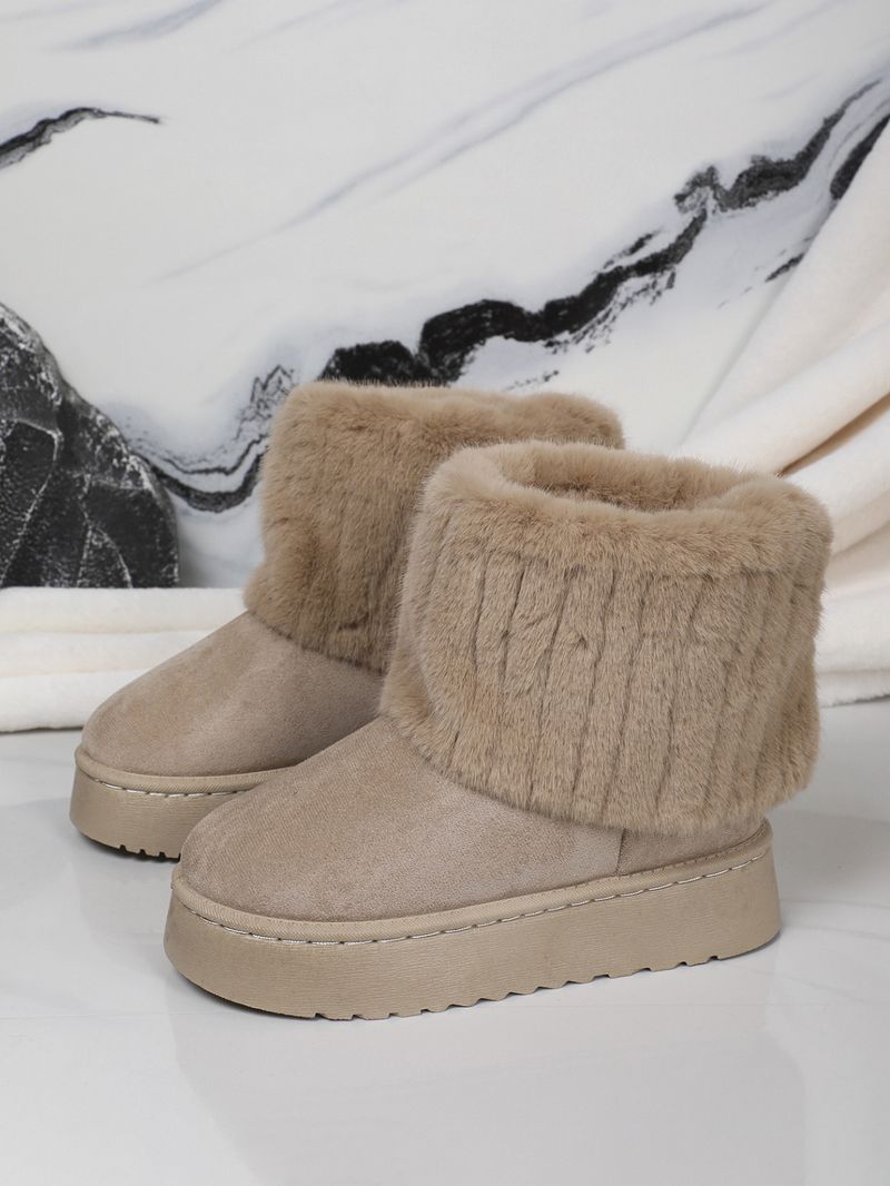 2024 Winter Neue Koreanische Stil Dicke Sohle Plüsch Warme Schnee Für Frauen Mit Pelzigen Manschetten Und Verdickt Kurze Baumwolle Stiefel_voghion.com