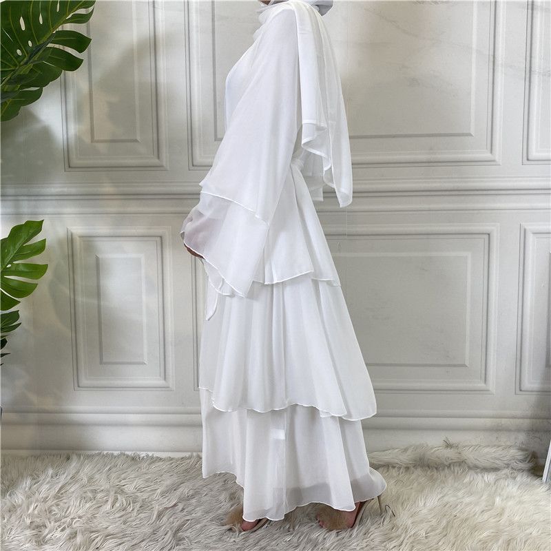 Women's Middle Eastern fashion classic Islamic Dubai new three-layer chiffon cardigan robe _voghion.com