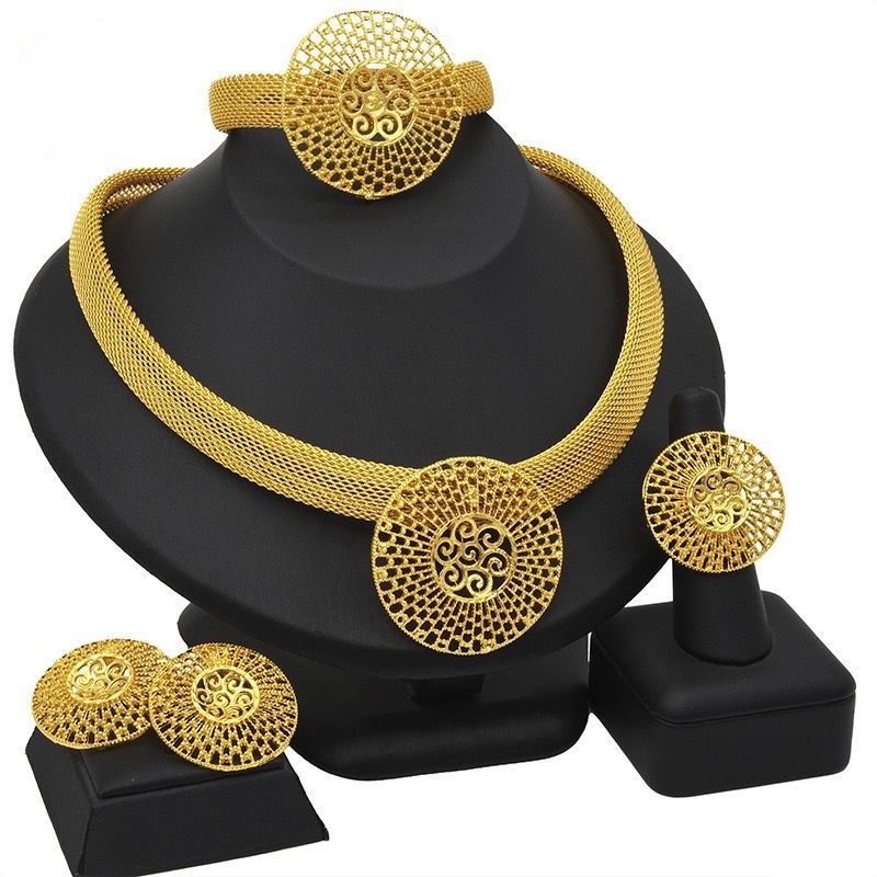 Fashionable luxury ethnic style four piece alloy decoration necklace collarbone jewelry earring set_voghion.com