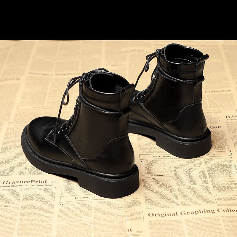 Stivali bassi alla moda Martin da donna, autunno inverno, nuovi, con tacco spesso, neri, traspiranti, con lacci, scarpe singole da donna_voghion.com