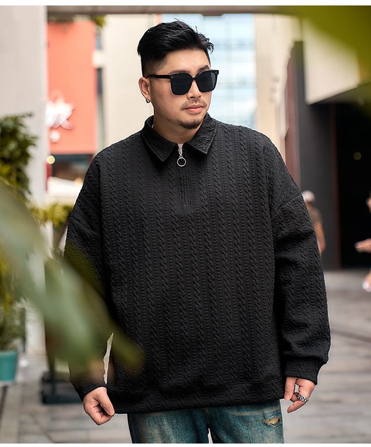 Herrenbekleidung Plus Size Frühling und Herbst Sweatshirt Half Zip Poloshirt Jugend Revers Sport Casual Langarm_voghion.com