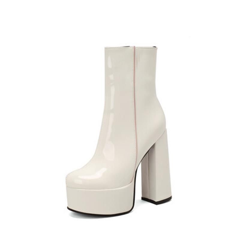 40-43 Herbst Winter Plattform Super High Heel Kurz Für Frauen Runde Kappe Farbe Block Vielseitig Elegante Mode Prinzessin_voghion.com