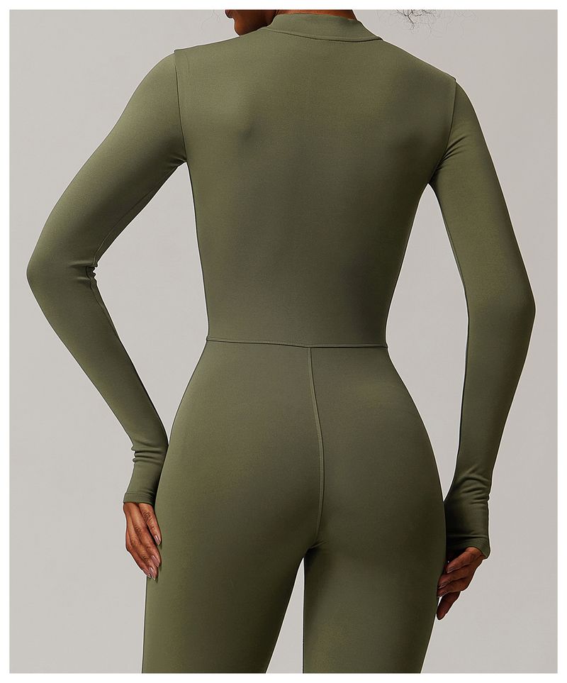Combinaison de yoga en velours moulante à fermeture éclair couleur chair, combinaison chaude d'extérieur, de course à pied, de fitness 8445_voghion.com