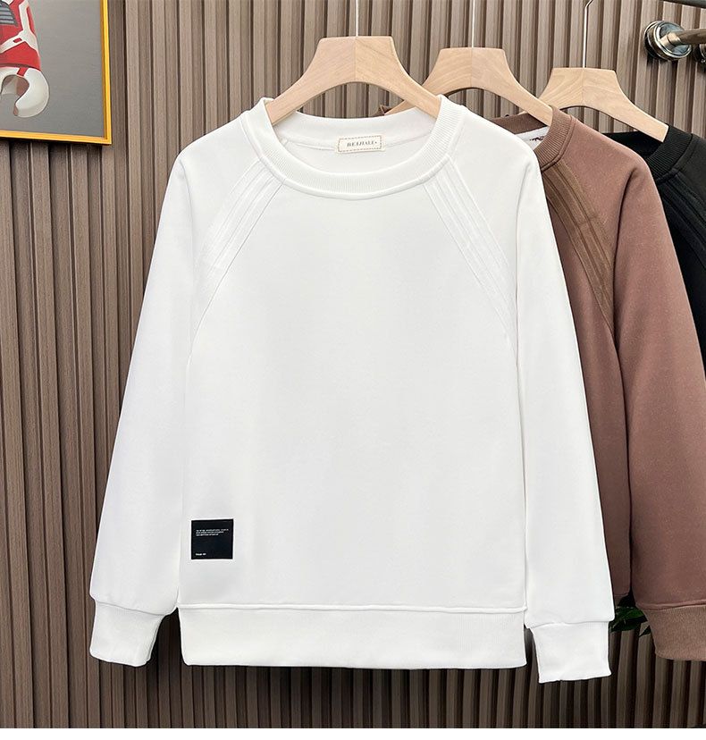 Men's Casual Long Sleeve Crewneck Sweatshirt - Relaxed Fit Plain Color Pullover Top For Spring & Fall (Brown/Black/White)_voghion.com